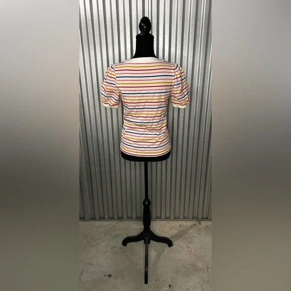 Women’s Draper James Pink Blue Striped Short Sleeve Blouse Designer Small - Picture 2 of 4